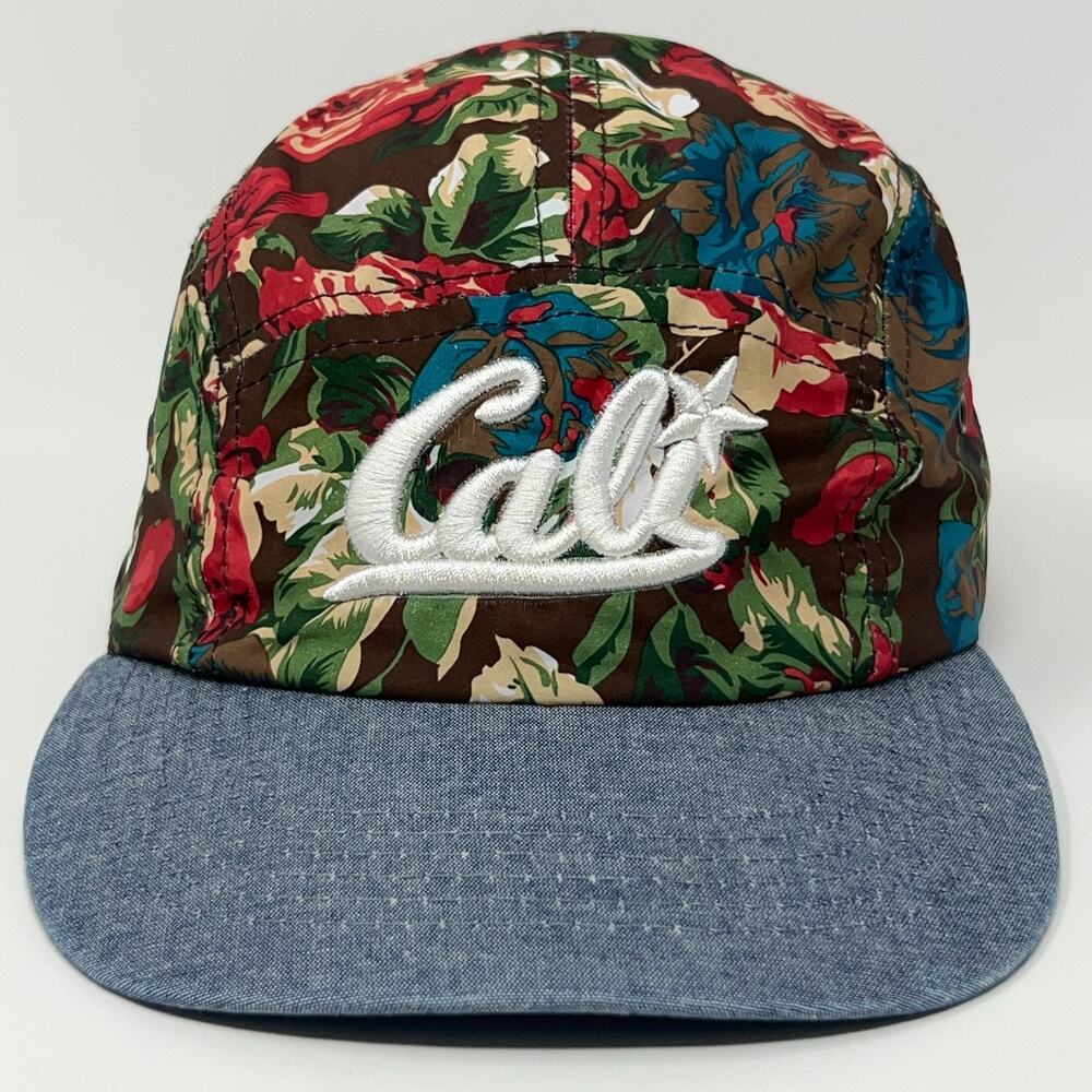Cali Camp Hat Baseball Cap California Floral Lightweight 5 Panel Strapback Blue